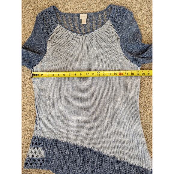 Chico's Whitney Pullover Sweater Light Dark Blue Asymmetrical Knit Crochet Sz L - Picture 7 of 10
